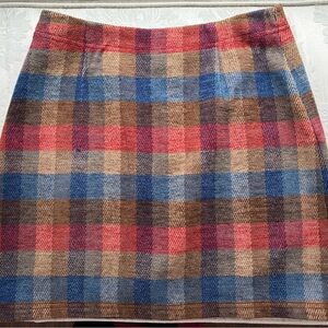 Carole Little Red Blue Tan Plaid A-Line Skirt
